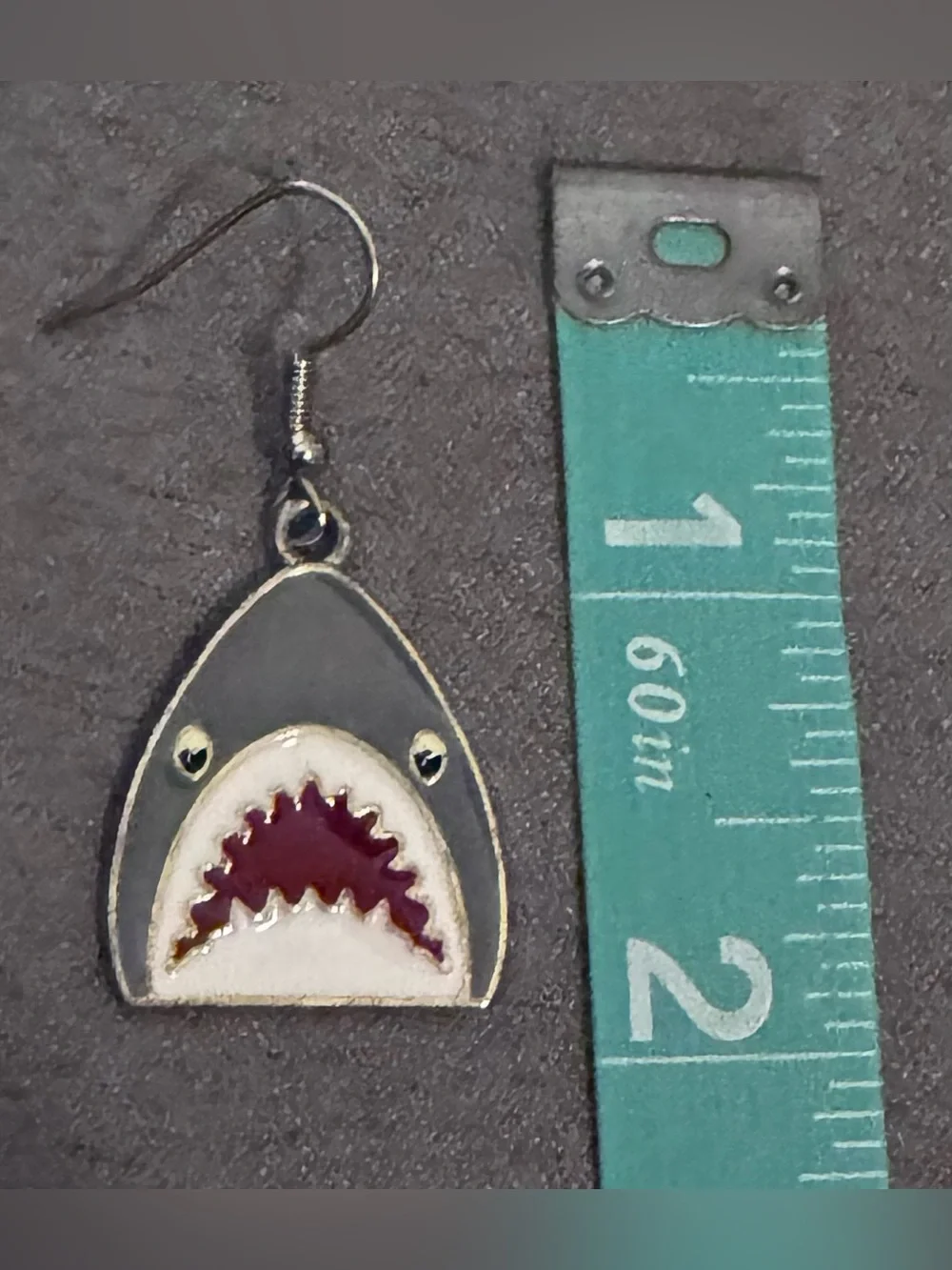 Women’s Shark Dangle Earrings in Gray & Red